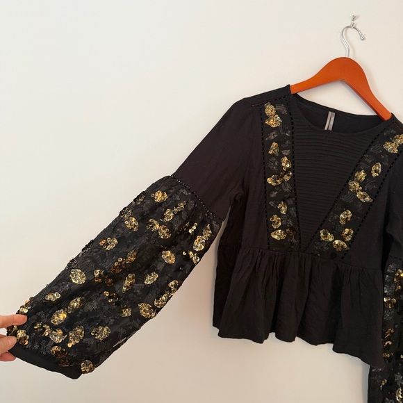 Anthropologie Neale Sequined Peplum Top - Picture 3 of 5